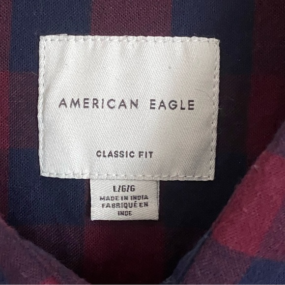 American Eagle Mens Flannel Shirt Classic Fit red & blue checkered pattern Large - Picture 2 of 11